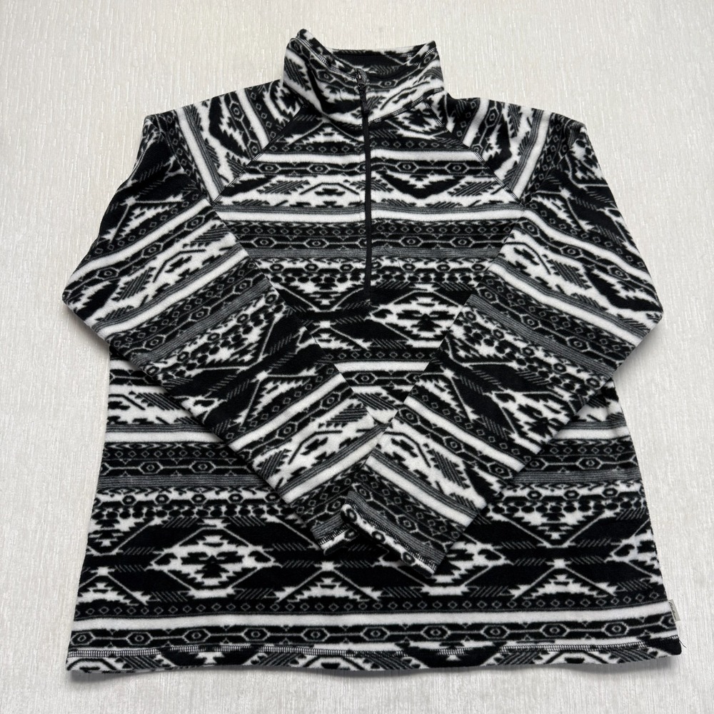 Eddie Bauer 1/4 Zip Fleece Sweatshirt Womens 2XL Black White Geometric Aztec